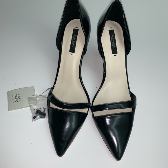 Zara Authentic Black Leather Heel Shoes Size 9 - Picture 6 of 9